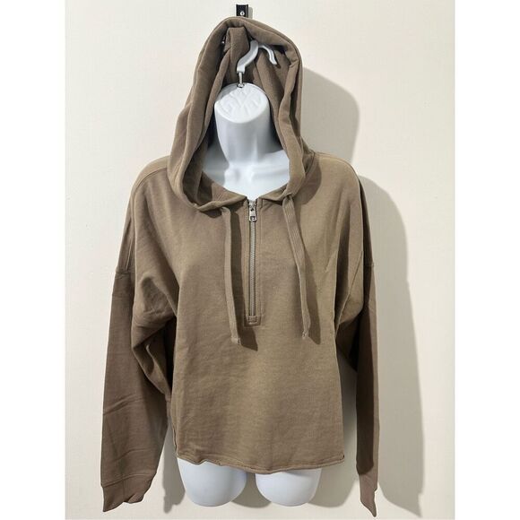 Calvin Klein Performance Crop, Quarter Zip, Cotton Hoodie, Brown, NWT Sz S A740 - Picture 1 of 6